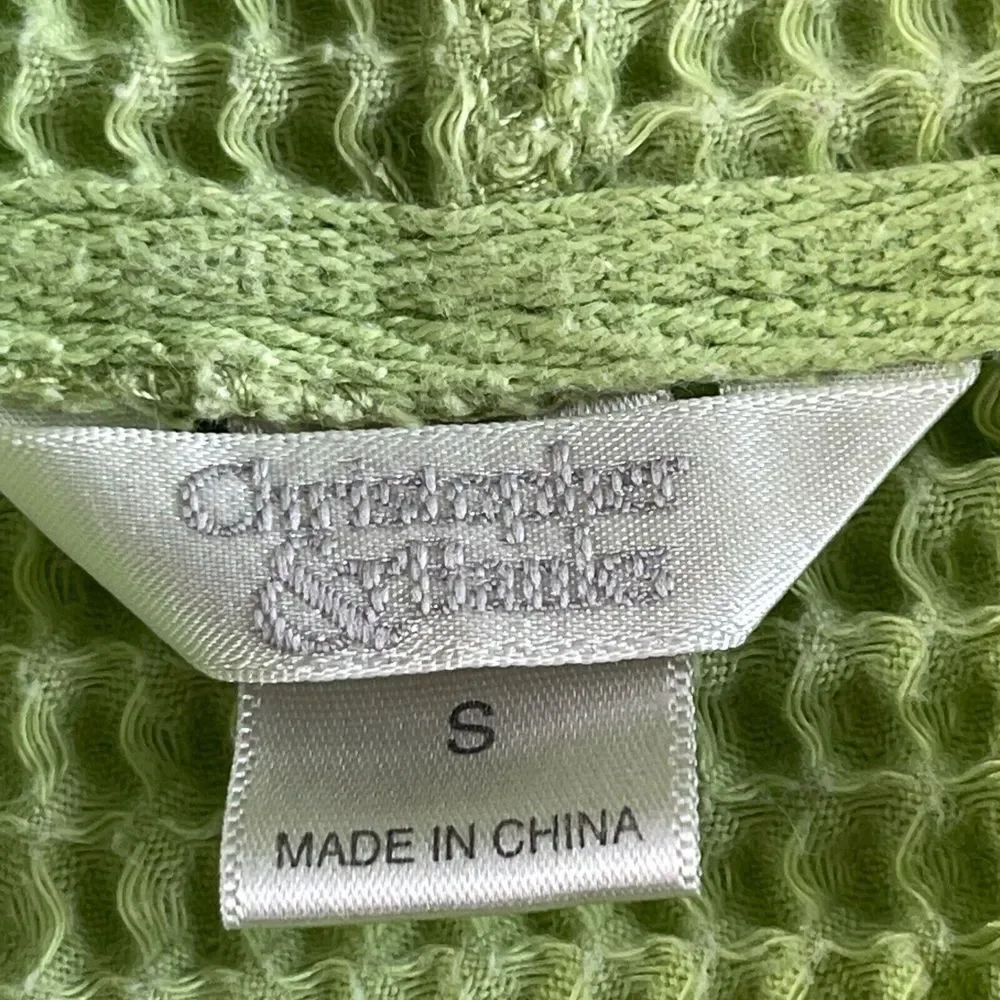 Christopher & Banks Waffle Weave‎ Vest Womens S Green Sleeveless Hooded Full Zip